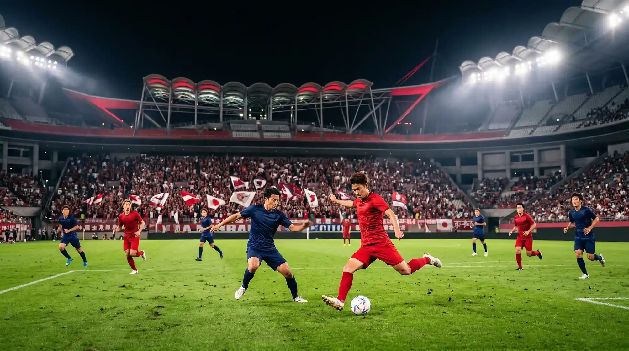 Estadio Kashima Soccer Stadium durante un partido nocturno de la J-League