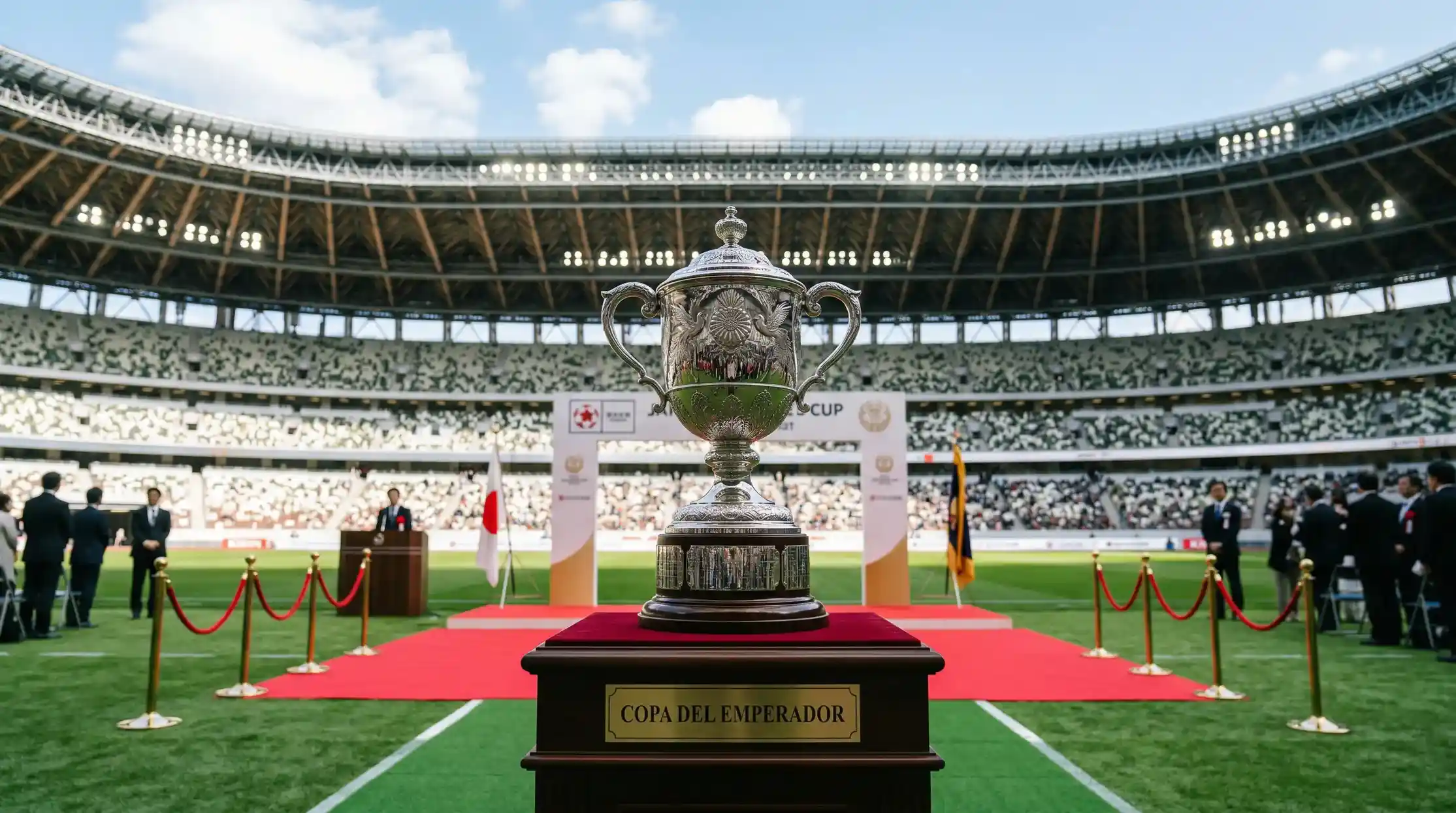Trofeo de la Copa del Emperador en el Estadio Nacional de Tokio durante la final