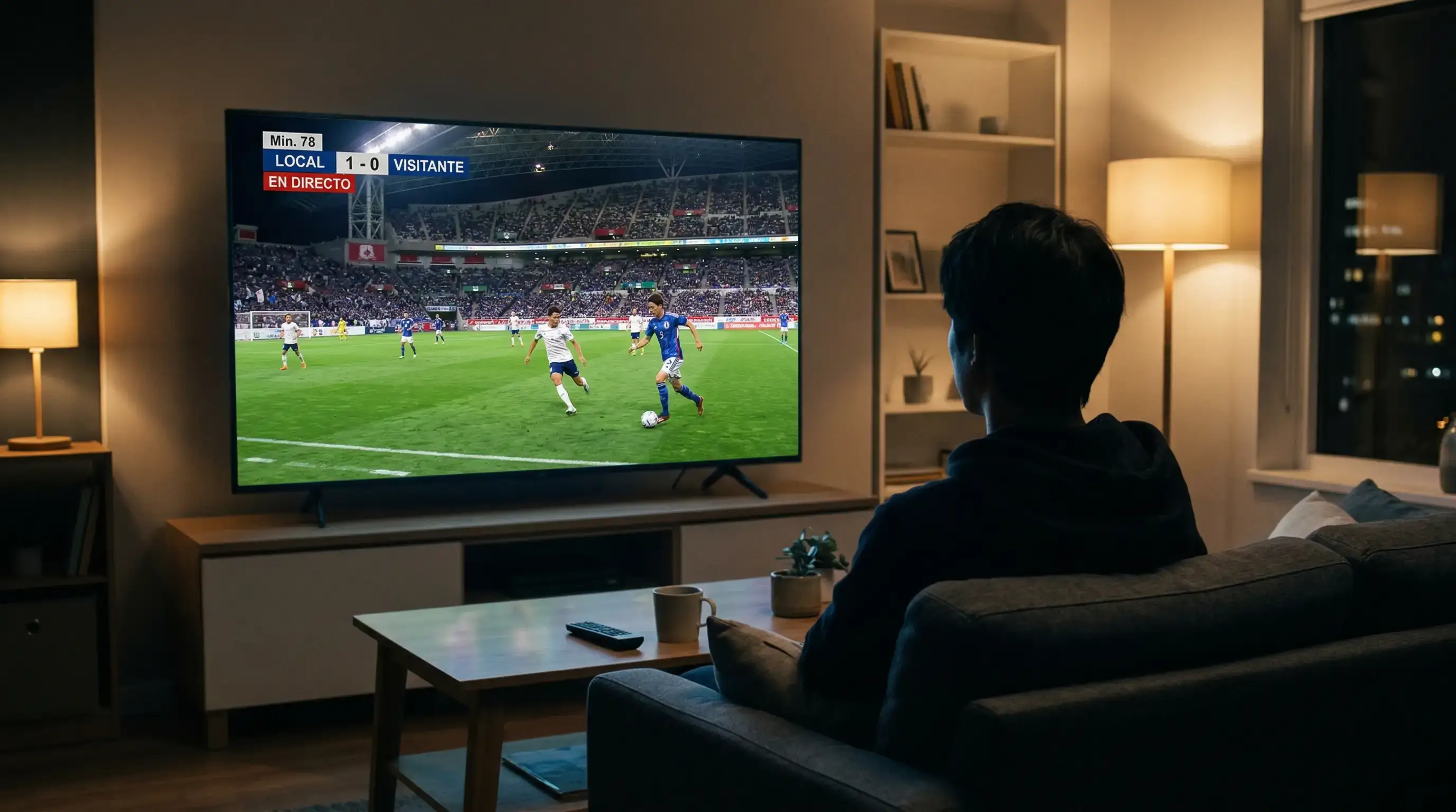 Persona viendo un partido de fútbol japonés en streaming desde casa